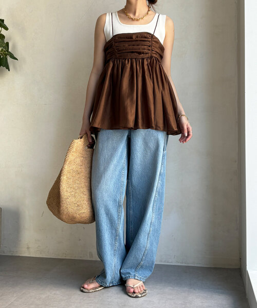 DouDou（ドゥドゥ）の「ギャザーキャミ（キャミソール・レディース・オフホワイト/ブラック/ブラウン・FREE）」の15枚目の写真