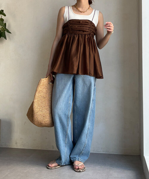 DouDou（ドゥドゥ）の「ギャザーキャミ（キャミソール・レディース・オフホワイト/ブラック/ブラウン・FREE）」の14枚目の写真