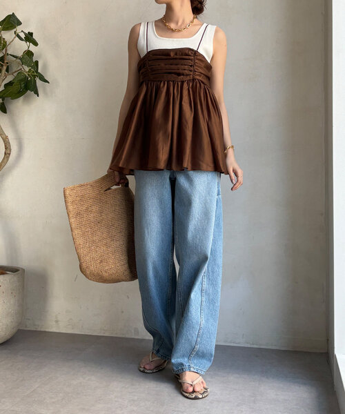 DouDou（ドゥドゥ）の「ギャザーキャミ（キャミソール・レディース・オフホワイト/ブラック/ブラウン・FREE）」の12枚目の写真