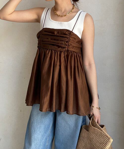 DouDou（ドゥドゥ）の「ギャザーキャミ（キャミソール・レディース・オフホワイト/ブラック/ブラウン・FREE）」の10枚目の写真