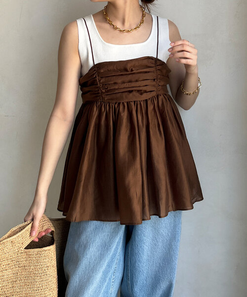 DouDou（ドゥドゥ）の「ギャザーキャミ（キャミソール・レディース・オフホワイト/ブラック/ブラウン・FREE）」の9枚目の写真