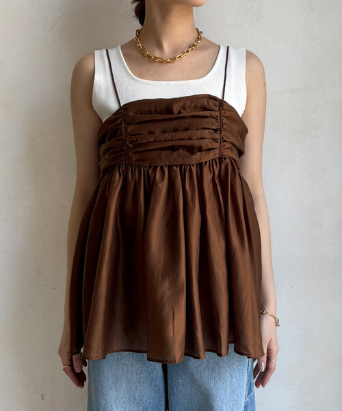 DouDou（ドゥドゥ）の「ギャザーキャミ（キャミソール・レディース・オフホワイト/ブラック/ブラウン・FREE）」の6枚目の写真