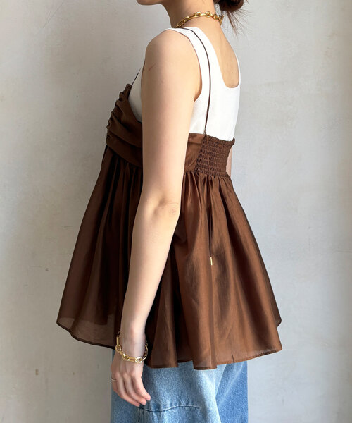 DouDou（ドゥドゥ）の「ギャザーキャミ（キャミソール・レディース・オフホワイト/ブラック/ブラウン・FREE）」の5枚目の写真