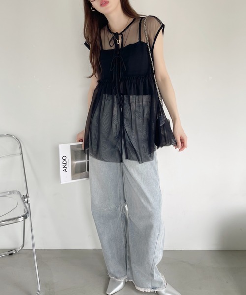 Eclat one(エクラワン)の「チュール ジレ トップス(Tシャツ/カットソー・レディース・ブラック/ホワイト・FREE)」の9枚目の写真