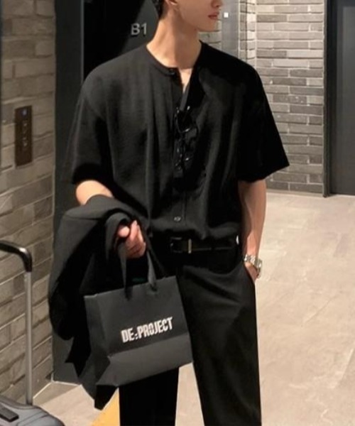 CREARE -LINO-（クレアーレリノ）の「半袖ニットトップス/カーディガン/カーデ（カーディガン/ボレロ・メンズ・グレー/ブラック・MEDIUM/LARGE）」の4枚目の写真