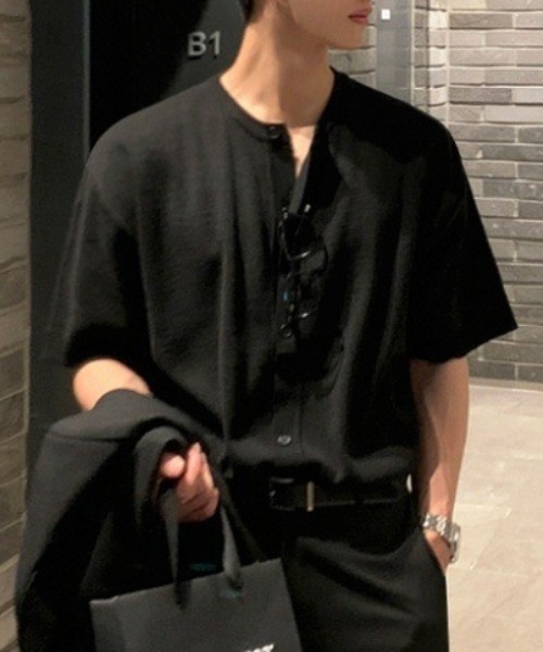 CREARE -LINO-（クレアーレリノ）の「半袖ニットトップス/カーディガン/カーデ（カーディガン/ボレロ・メンズ・グレー/ブラック・MEDIUM/LARGE）」の6枚目の写真