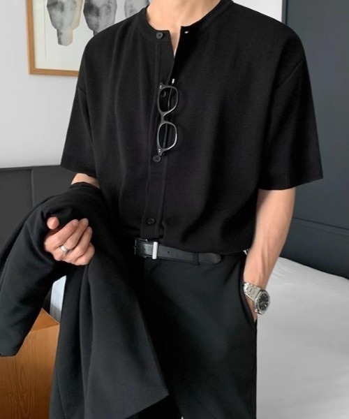 CREARE -LINO-（クレアーレリノ）の「半袖ニットトップス/カーディガン/カーデ（カーディガン/ボレロ・メンズ・グレー/ブラック・MEDIUM/LARGE）」の7枚目の写真