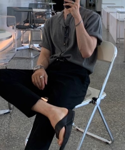 CREARE -LINO-（クレアーレリノ）の「半袖ニットトップス/カーディガン/カーデ（カーディガン/ボレロ・メンズ・グレー/ブラック・MEDIUM/LARGE）」の16枚目の写真