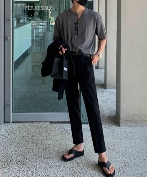 CREARE -LINO-（クレアーレリノ）の「半袖ニットトップス/カーディガン/カーデ（カーディガン/ボレロ・メンズ・グレー/ブラック・MEDIUM/LARGE）」の17枚目の写真