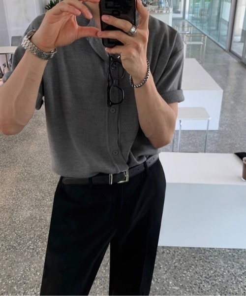 CREARE -LINO-（クレアーレリノ）の「半袖ニットトップス/カーディガン/カーデ（カーディガン/ボレロ・メンズ・グレー/ブラック・MEDIUM/LARGE）」の20枚目の写真