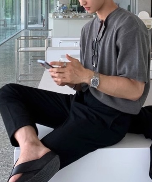 CREARE -LINO-（クレアーレリノ）の「半袖ニットトップス/カーディガン/カーデ（カーディガン/ボレロ・メンズ・グレー/ブラック・MEDIUM/LARGE）」の21枚目の写真