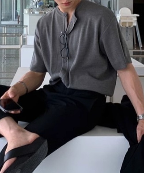 CREARE -LINO-（クレアーレリノ）の「半袖ニットトップス/カーディガン/カーデ（カーディガン/ボレロ・メンズ・グレー/ブラック・MEDIUM/LARGE）」の10枚目の写真