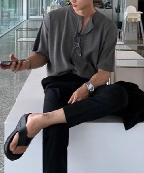 CREARE -LINO-（クレアーレリノ）の「半袖ニットトップス/カーディガン/カーデ（カーディガン/ボレロ・メンズ・グレー/ブラック・MEDIUM/LARGE）」の11枚目の写真