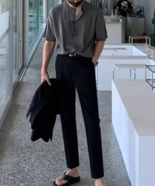 CREARE -LINO-（クレアーレリノ）の「半袖ニットトップス/カーディガン/カーデ（カーディガン/ボレロ・メンズ・グレー/ブラック・MEDIUM/LARGE）」の12枚目の写真