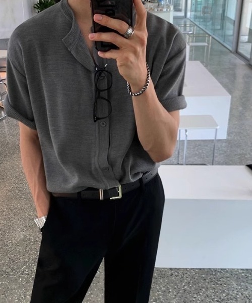 CREARE -LINO-（クレアーレリノ）の「半袖ニットトップス/カーディガン/カーデ（カーディガン/ボレロ・メンズ・グレー/ブラック・MEDIUM/LARGE）」の14枚目の写真