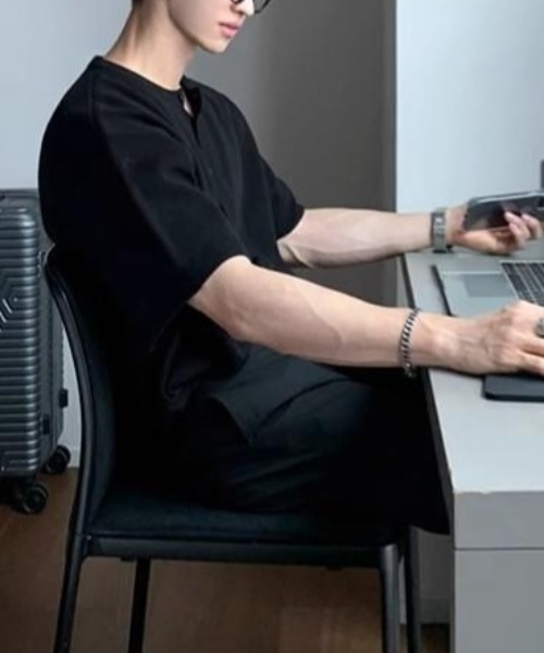 CREARE -LINO-（クレアーレリノ）の「半袖ニットトップス/カーディガン/カーデ（カーディガン/ボレロ・メンズ・グレー/ブラック・MEDIUM/LARGE）」の15枚目の写真