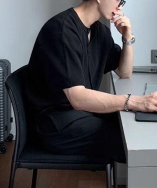 CREARE -LINO-（クレアーレリノ）の「半袖ニットトップス/カーディガン/カーデ（カーディガン/ボレロ・メンズ・グレー/ブラック・MEDIUM/LARGE）」の8枚目の写真