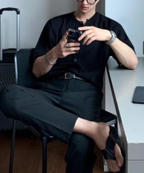 CREARE -LINO-（クレアーレリノ）の「半袖ニットトップス/カーディガン/カーデ（カーディガン/ボレロ・メンズ・グレー/ブラック・MEDIUM/LARGE）」の9枚目の写真