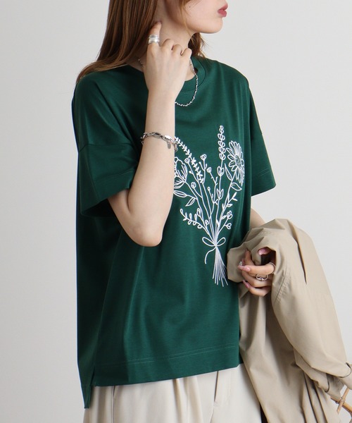 ブローディア BRODIAEA 歯ブラシ加工刺繍Tシャツ 半袖カットソー （ネイビー） BRODIAEA（ブローディア） 歯ブラシ加工刺繍Tシャツ 半袖