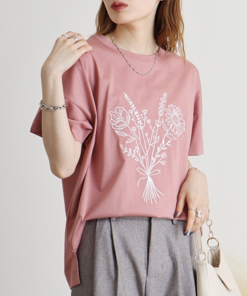 ブローディア BRODIAEA 箔プリント 半袖Tシャツ カットソープルオーバー【日本製】 （ピンク） ブローディア BRODIAEA 箔プリント 半袖Tシャツ カットソープル