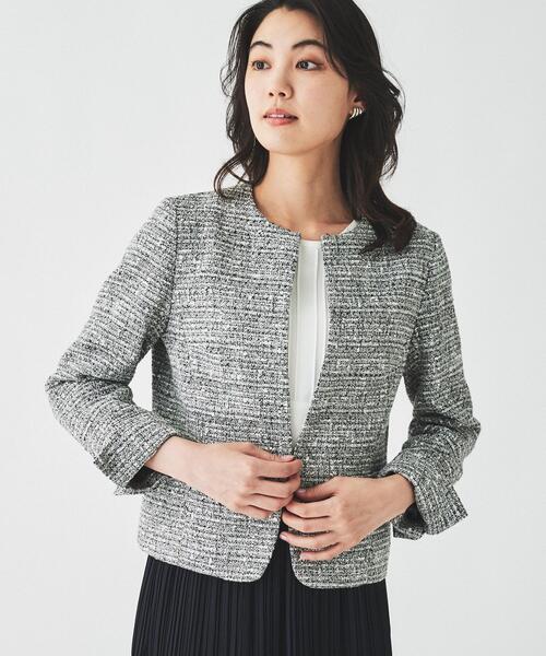 【UNTITLD】アンタイトル　ノーカラー ツイードジャケット セレモニースーツ】ラメツイード ノーカラージャケット | アン