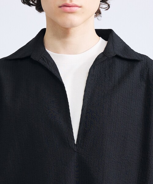 ABAHOUSE（アバハウス）の「サッカーストライプ スキッパーシャツ / オーバーサイズ / 半袖シャツ（シャツ/ブラウス・メンズ・マスタード/ブラック/ネイビー/ホワイト/ブラック系その他/インディゴブルー・44/46/48）」の8枚目の写真