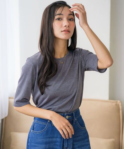 RETRO GIRL(レトロガール)の「ラメシアーTEE(Tシャツ/カットソー・レディース・ライトグレー/ブラック/ナチュラル・FREE)」の9枚目の写真