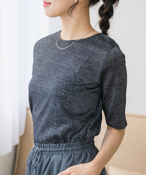 RETRO GIRL(レトロガール)の「ラメシアーTEE(Tシャツ/カットソー・レディース・ライトグレー/ブラック/ナチュラル・FREE)」の3枚目の写真