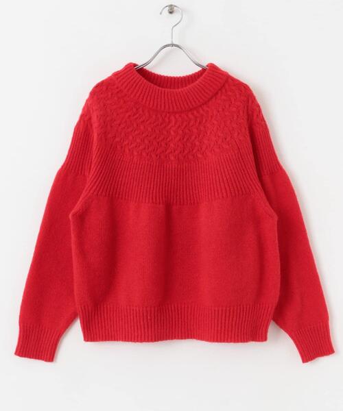 URBAN RESEARCH Sonny Label（アーバンリサーチサニーレーベル）の「ケーブル求心ニットプルオーバー（ニット/セーター・レディース・オフホワイト/ベージュ/レッド/グリーン・FREE）」の4枚目の写真