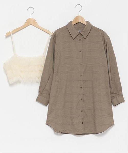 新品⭐︎BEARDSLEY シャツ ワンピースコート　グレンチェック ビアズリー BEARDSLEY 《完売カラー追加予約》カラーレスシャツ