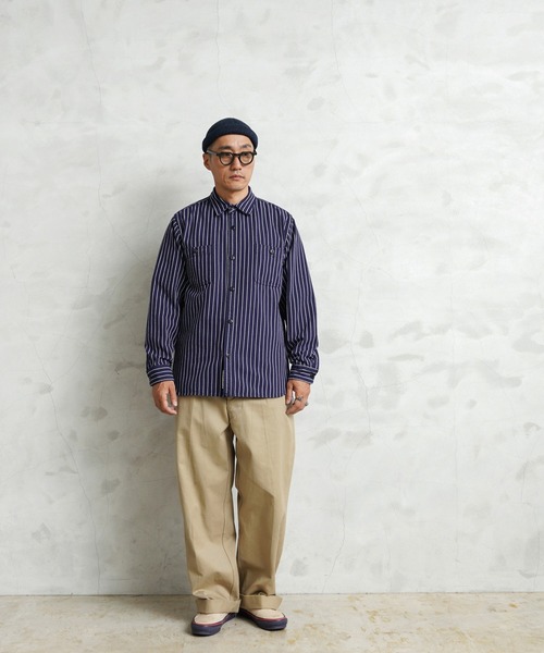 HOUSTON(ヒューストン)の「HOUSTON ヒューストン 41140 STRIPE VIYELLA SHIRT ストライプ ビエラシャツ(シャツ/ブラウス・メンズ・オリーブ/ネイビー/オフホワイト/グレー/ブラック・XL/L/M/XXL)」の14枚目の写真