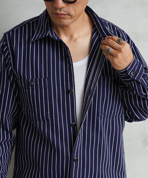 HOUSTON(ヒューストン)の「HOUSTON ヒューストン 41140 STRIPE VIYELLA SHIRT ストライプ ビエラシャツ(シャツ/ブラウス・メンズ・オリーブ/ネイビー/オフホワイト/グレー/ブラック・XL/L/M/XXL)」の15枚目の写真