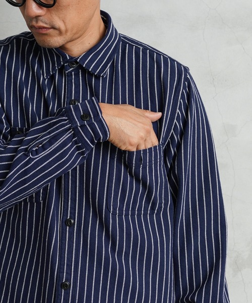 HOUSTON(ヒューストン)の「HOUSTON ヒューストン 41140 STRIPE VIYELLA SHIRT ストライプ ビエラシャツ(シャツ/ブラウス・メンズ・オリーブ/ネイビー/オフホワイト/グレー/ブラック・XL/L/M/XXL)」の17枚目の写真