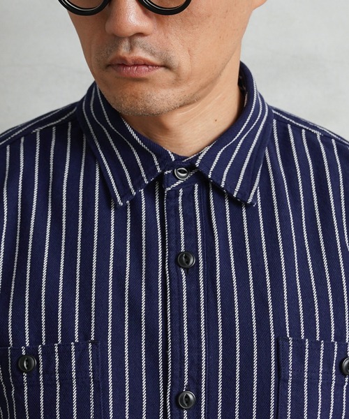 HOUSTON(ヒューストン)の「HOUSTON ヒューストン 41140 STRIPE VIYELLA SHIRT ストライプ ビエラシャツ(シャツ/ブラウス・メンズ・オリーブ/ネイビー/オフホワイト/グレー/ブラック・XL/L/M/XXL)」の16枚目の写真