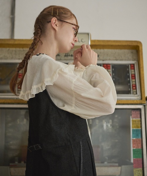 Crisp（クリスプ）の「フリルカラースキッパーロングチュニック（シャツ/ブラウス・レディース・ブラウン/アイボリー・FREE）」の19枚目の写真