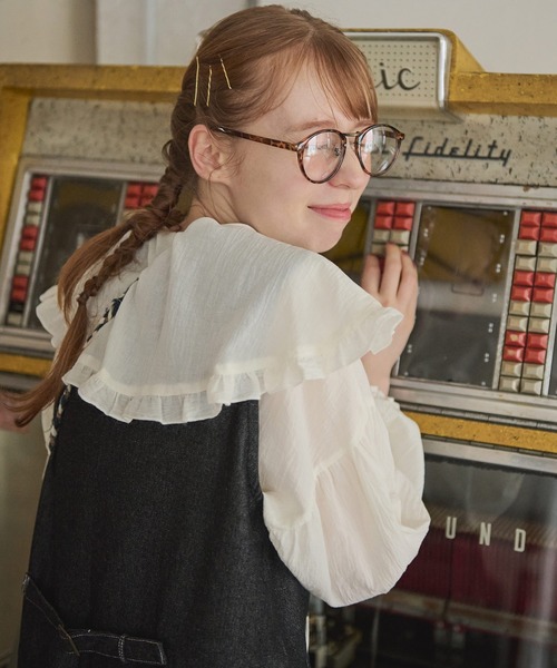 Crisp（クリスプ）の「フリルカラースキッパーロングチュニック（シャツ/ブラウス・レディース・ブラウン/アイボリー・FREE）」の9枚目の写真