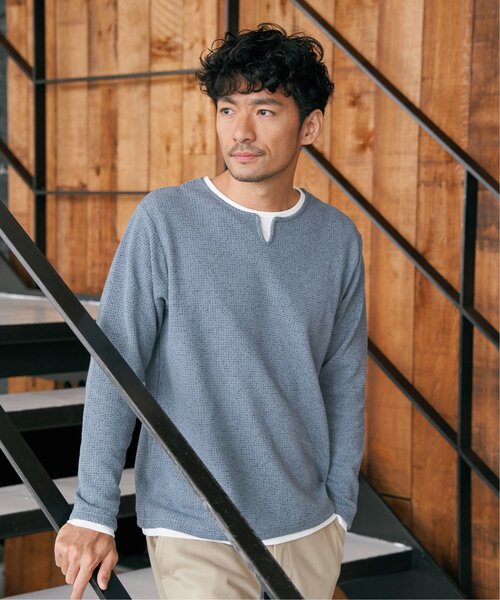 メランジ鹿の子キーネックレイヤード（Tシャツ/カットソー）｜ikka