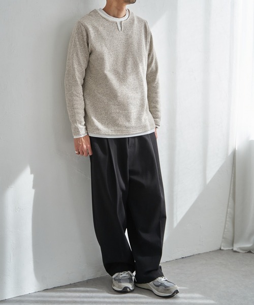 ikka(イッカ)の「メランジ鹿の子キーネックレイヤード(Tシャツ/カットソー・メンズ・ベージュ/ライトグレー/ブラウン/ブルー・S/M/L/XL)」の9枚目の写真