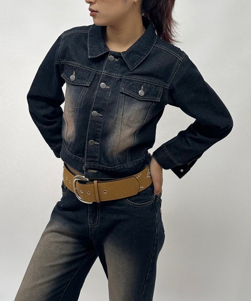 WHO'S WHO gallery（フーズフーギャラリー）の「【セットアップ対応可】ブラストデニムジャケット（デニムジャケット・レディース・ネイビー・SMALL）」の2枚目の写真