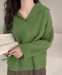 ポロ襟ニットセーター レディース 韓国風