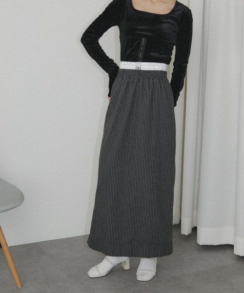 duei（デュイ）の「ウエストレイヤードストライプスカート（スカート・レディース・ブラック/グレー・FREE）」の15枚目の写真