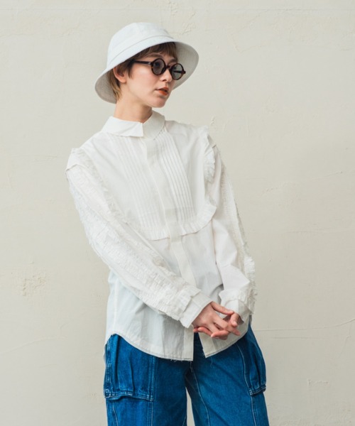 ブラウス シャツ CUT-OFF FRILLED BLOUSE | カットオフフリルブラウス レディース CUT-OFF FRILLED BLOUSE | カットオフフリルブラウス（シャツ