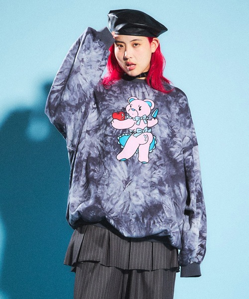 PUNYUS（プニュズ）の「タイダイベアビッグスウェット（スウェット・レディース・ライム/ピンク/スミクロ/パープル・3/4）」の8枚目の写真