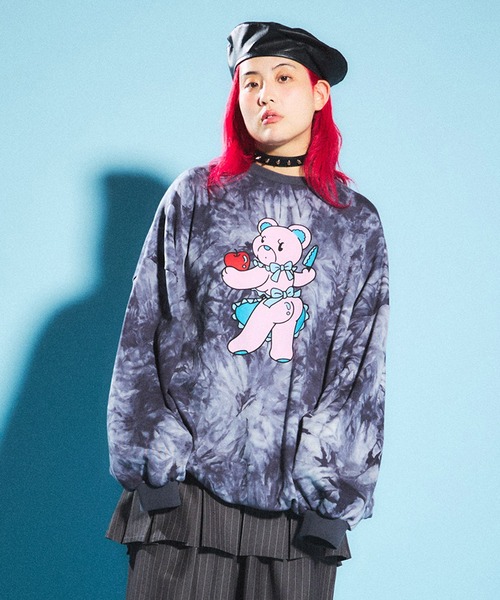 PUNYUS（プニュズ）の「タイダイベアビッグスウェット（スウェット・レディース・ライム/ピンク/スミクロ/パープル・3/4）」の9枚目の写真