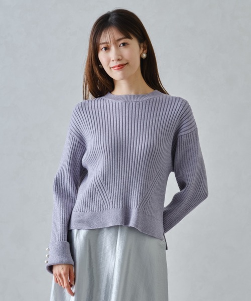 MISCH MASCH（ミッシュマッシュ）の「ラメリブパール袖ニット/MM448301（ニット/セーター・レディース・ブルー/グレー/ブラック/ホワイト・ﾌﾘ-）」の7枚目の写真