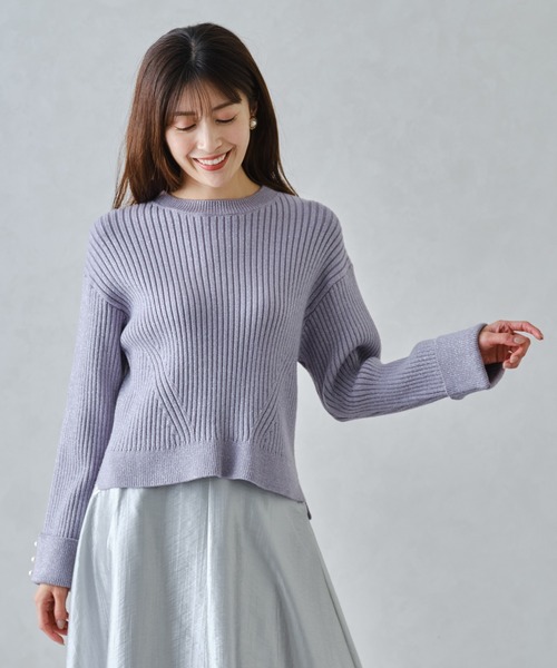MISCH MASCH（ミッシュマッシュ）の「ラメリブパール袖ニット/MM448301（ニット/セーター・レディース・ブルー/グレー/ブラック/ホワイト・ﾌﾘ-）」の19枚目の写真