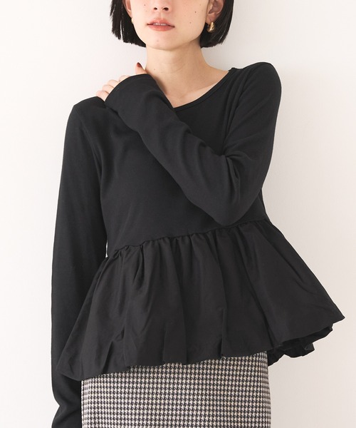 coca(coca)(コカ)の「裾バルーンドッキングカットソー(Tシャツ/カットソー・レディース・アイボリー/ブラック・S/M/L)」の2枚目の写真