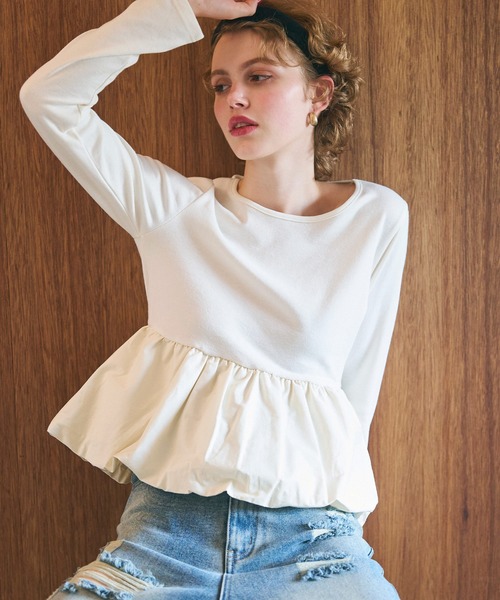 coca(coca)(コカ)の「裾バルーンドッキングカットソー(Tシャツ/カットソー・レディース・アイボリー/ブラック・S/M/L)」の10枚目の写真