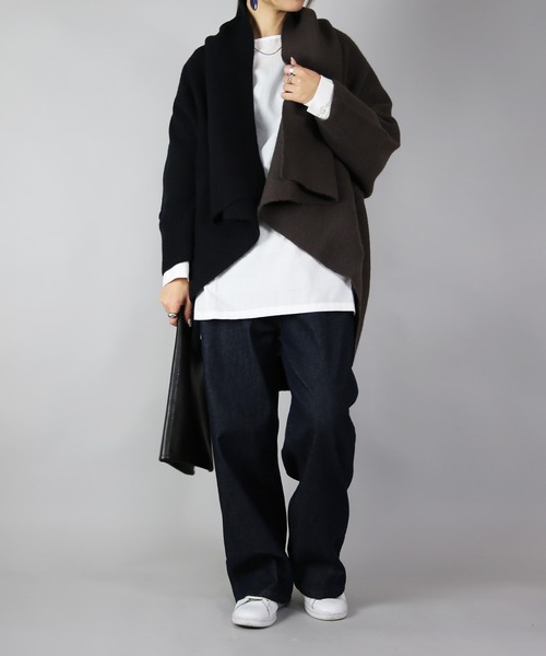 and it_(アンドイット)の「2wayバイカラーニットガウン(その他アウター・レディース・ブラック系1/ブラック系2・FREE)」の4枚目の写真