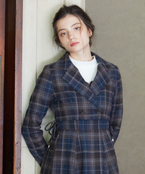 REDYAZEL(レディアゼル)の「【セットアップ可能】チェックショートダブルジャケット(テーラードジャケット・レディース・グレー/ネイビー/キャメル・SMALL/MEDIUM)」の9枚目の写真